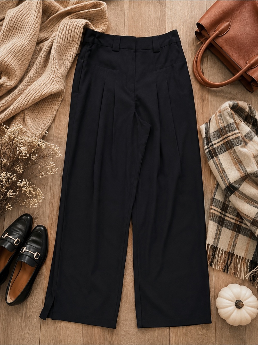 NWT Topshop Black Wide Leg Trousers High Rise Dress Pants US 4 Pleated Career
